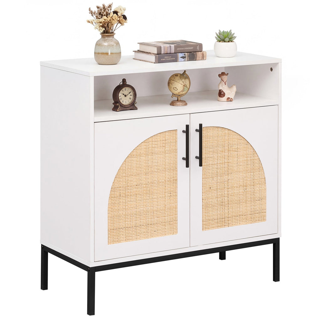 32" Sideboard Buffet Cabinet with 2 Natural Rattan Decorated Doors and Adjustable Shelf