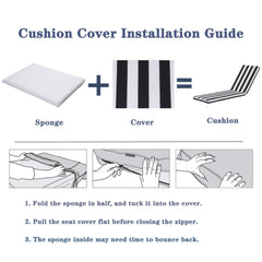 2-Piece Outdoor Chaise Lounge Chair Cushion Set – Black/White Stripe