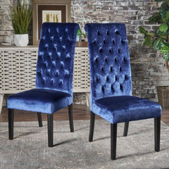Elegant George Hi Back Dining Chair Set of 2 with Tufted Velvet - Navy Blue