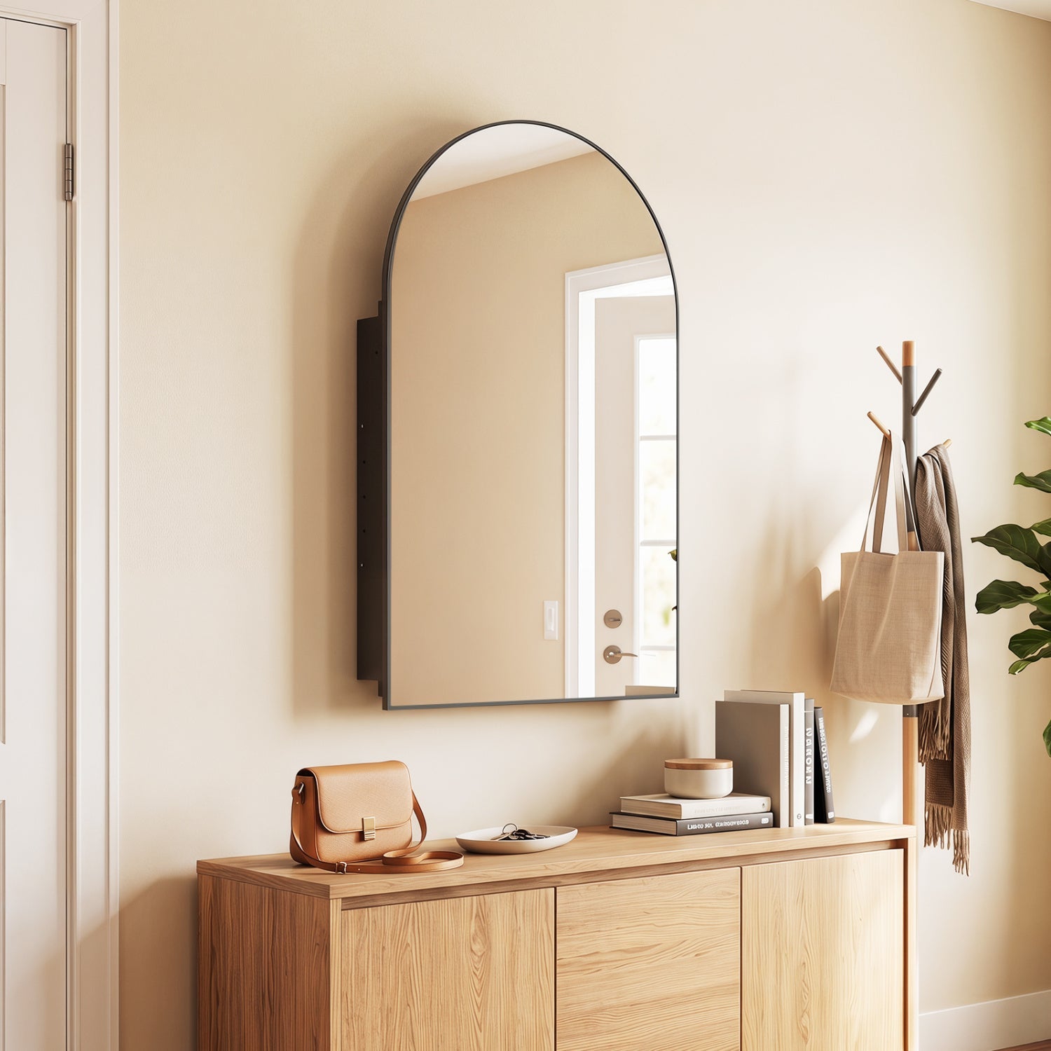 Wall-Mounted Storage Cabinet with Arched Mirror 34" x 22"
