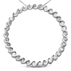 .925 Sterling Silver 3/4 Cttw Round Diamond Spiral Curved Circle Pendant 18" Necklace (I-J Color, I3 Clarity)