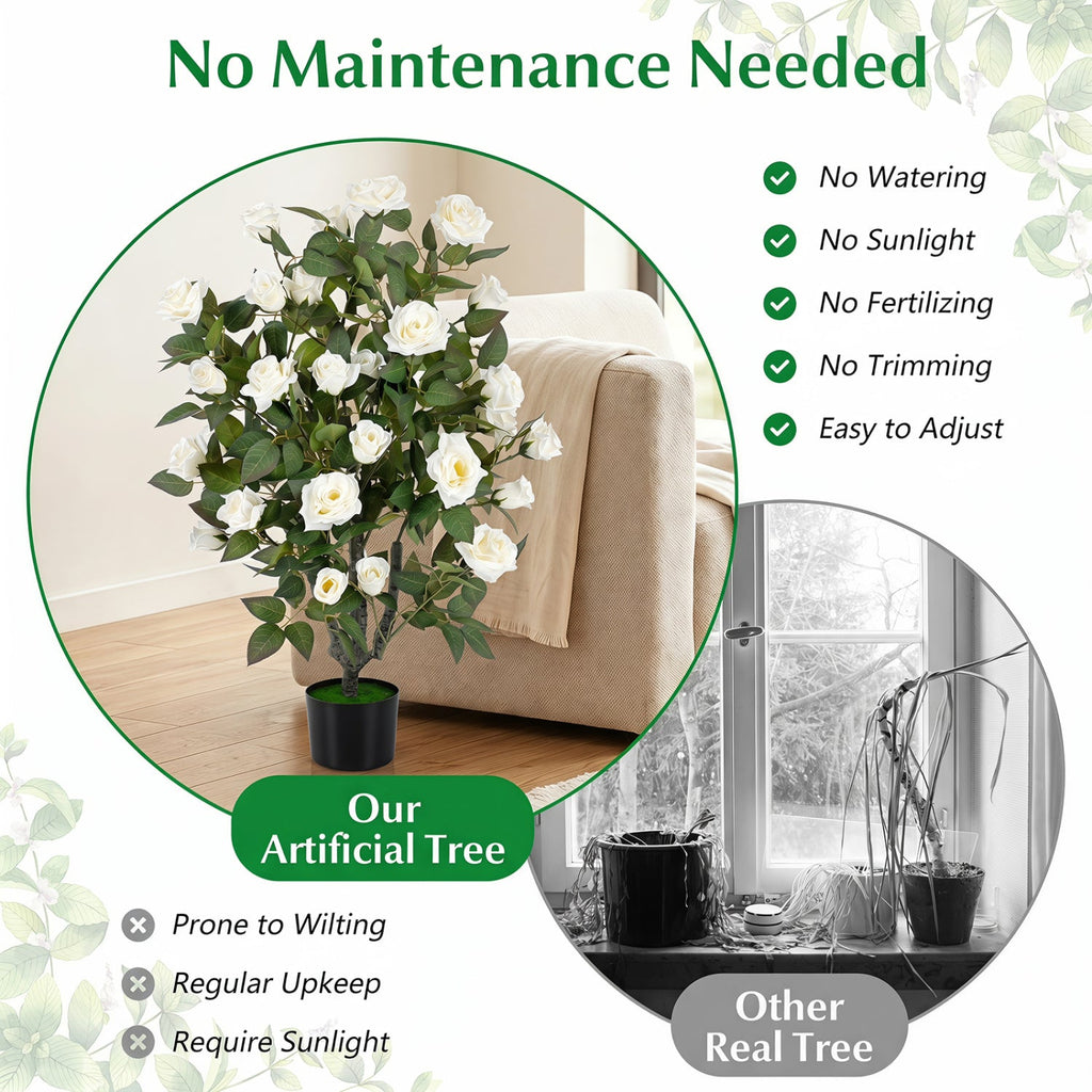 35.5" Artificial Rose Tree with Blooming Flowers in Pot