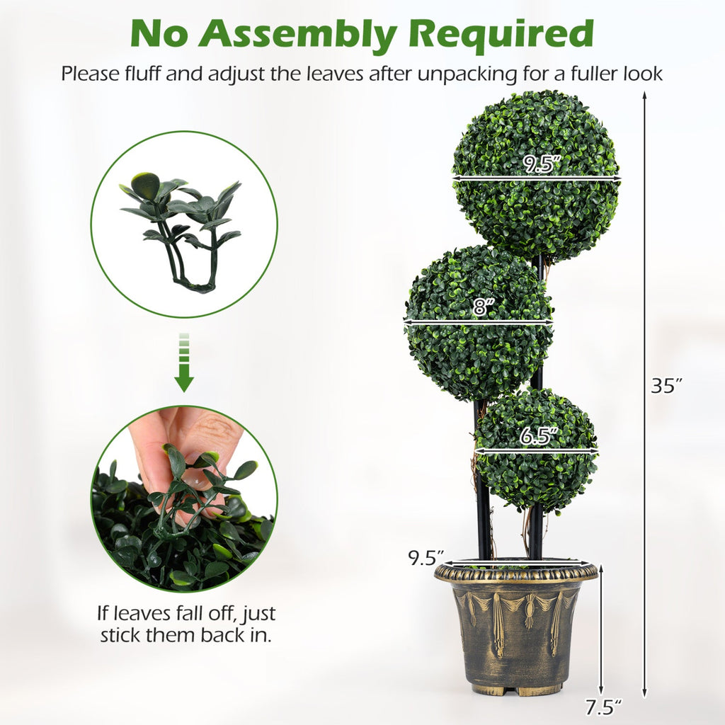 29 Inches Artificial Boxwood Topiary Tree Triple Ball Shrubs