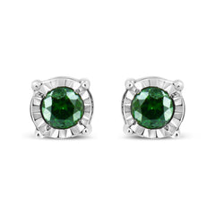 Sterling Silver Rose Cut Treated Green Diamond Solitaire Stud Earrings (0.25 cttw, Green Color, I2-I3 Clarity)
