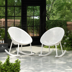 Modern Gable Rocking Chair Set of 2 in White Plastic with Weather-Resistant Features