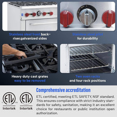 36-Inch Commercial 210K BTU 6-Burner Stainless Steel Freestanding Gas Range (SAK85603)