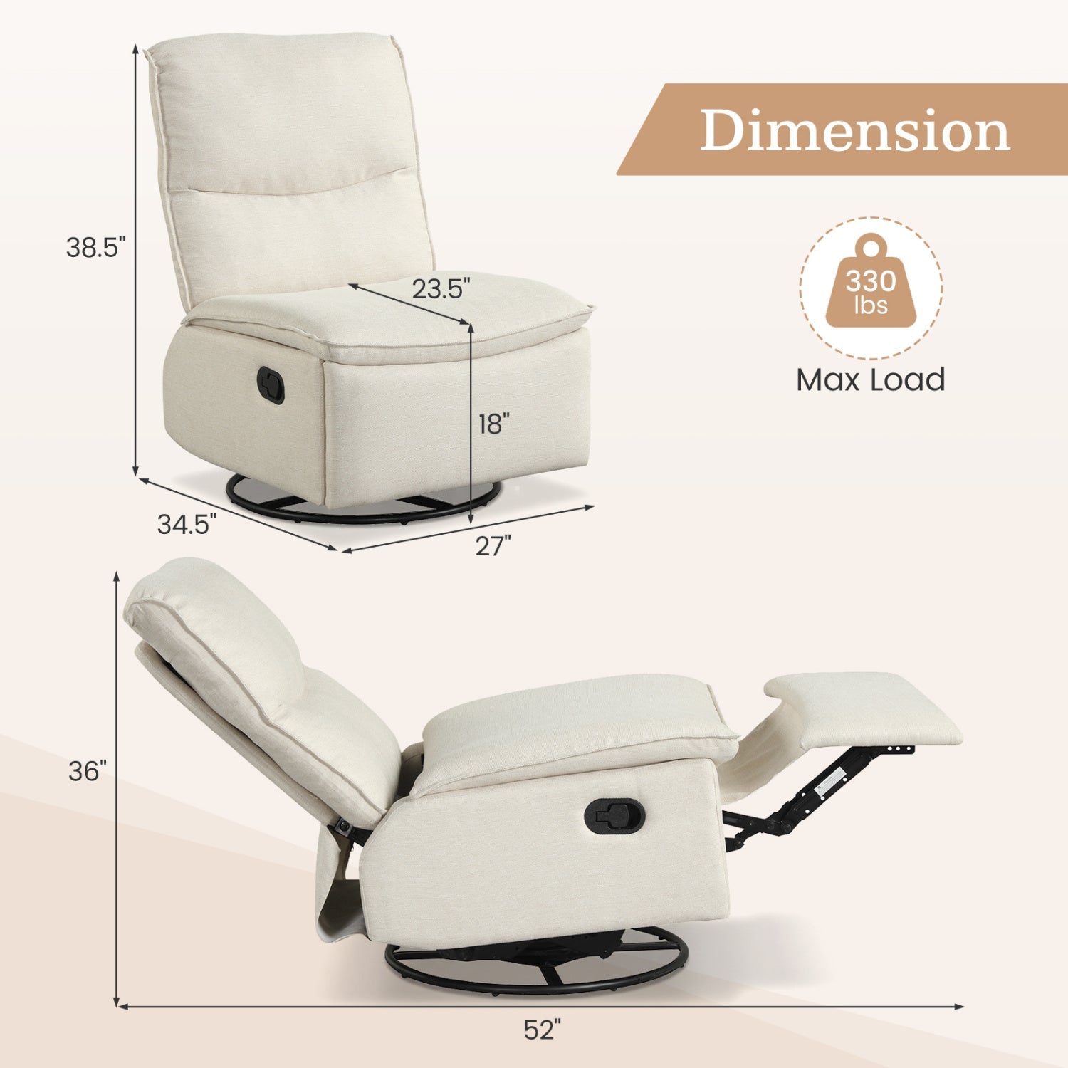 360° Swivel Rocking Chair with Cushioned Back for Living Room