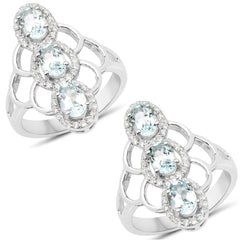 1.54 Carat Genuine Aquamarine and White Zircon .925 Sterling Silver Ring
