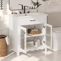 Modern Bathroom Vanity With Tempered Glass Doors