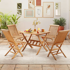 36-Inch Acacia Wood Folding Patio Dining Table with Umbrella Hole for 4 People