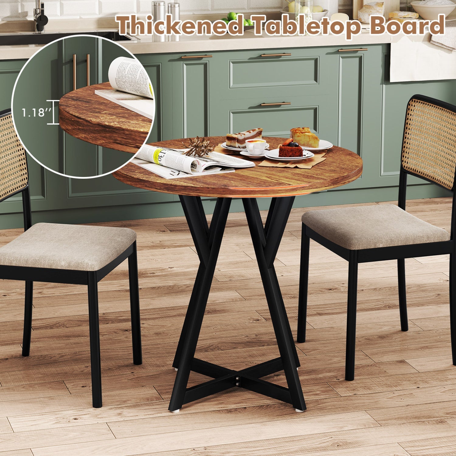 Round Dining Table 36 Inch with Metal Pedestal Base