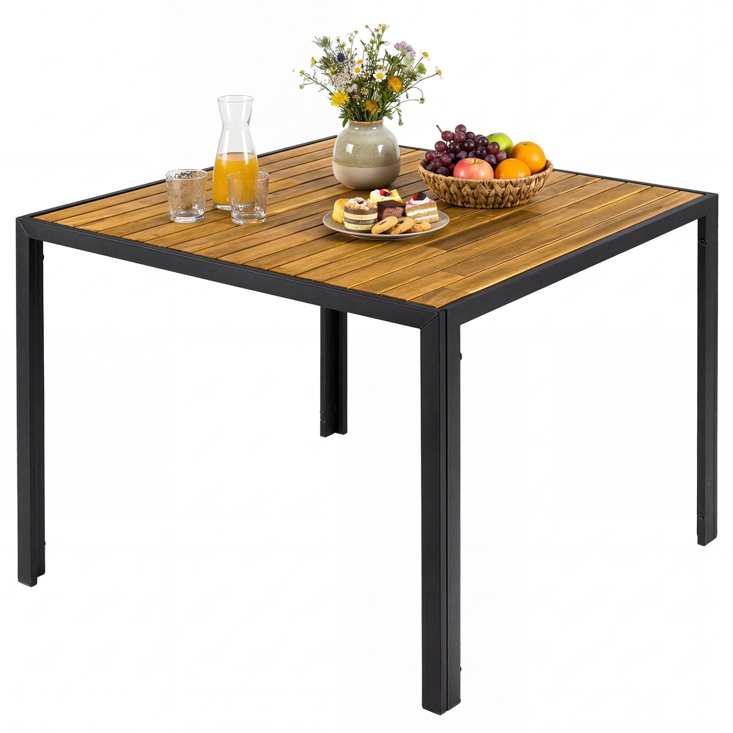 36 Inch Square Outdoor Dining Table for 4 with Slatted Top for Porch