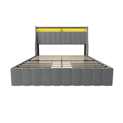 Bed With LED Lights, 4 Drawers, Winged Headboard Upholstered