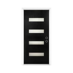 [36X80-Inch] Nuvia Contemporary Frosted Glass Fiberglass Left Inswing Front Door With 6-9/16 White Vinyl Frame (SAK78420)