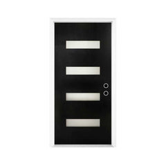 [36X80-Inch] Nuvia Modern Black Left Inswing Fiberglass Entry Door With 4-9/16 White Vinyl Frame (SAK52910)