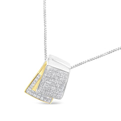 14K White and Yellow Gold 2.0 Cttw Princess Cut Diamond Two Tone Foldover Box Pendant 18â€ Box Chain Necklace (H-I Color, SI1-SI2 Clarity)