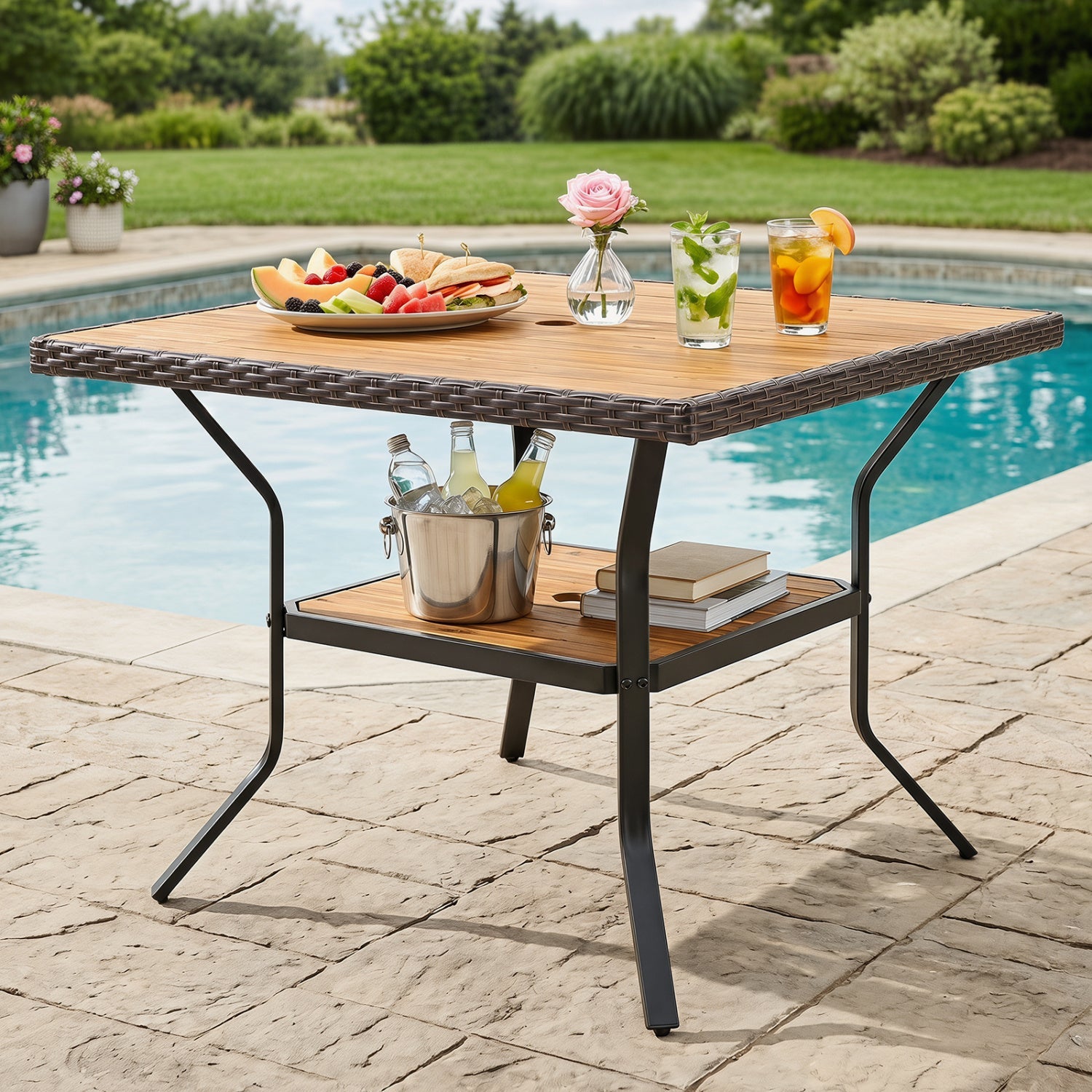 37" Square Outdoor Dining Table with Acacia Wood Top