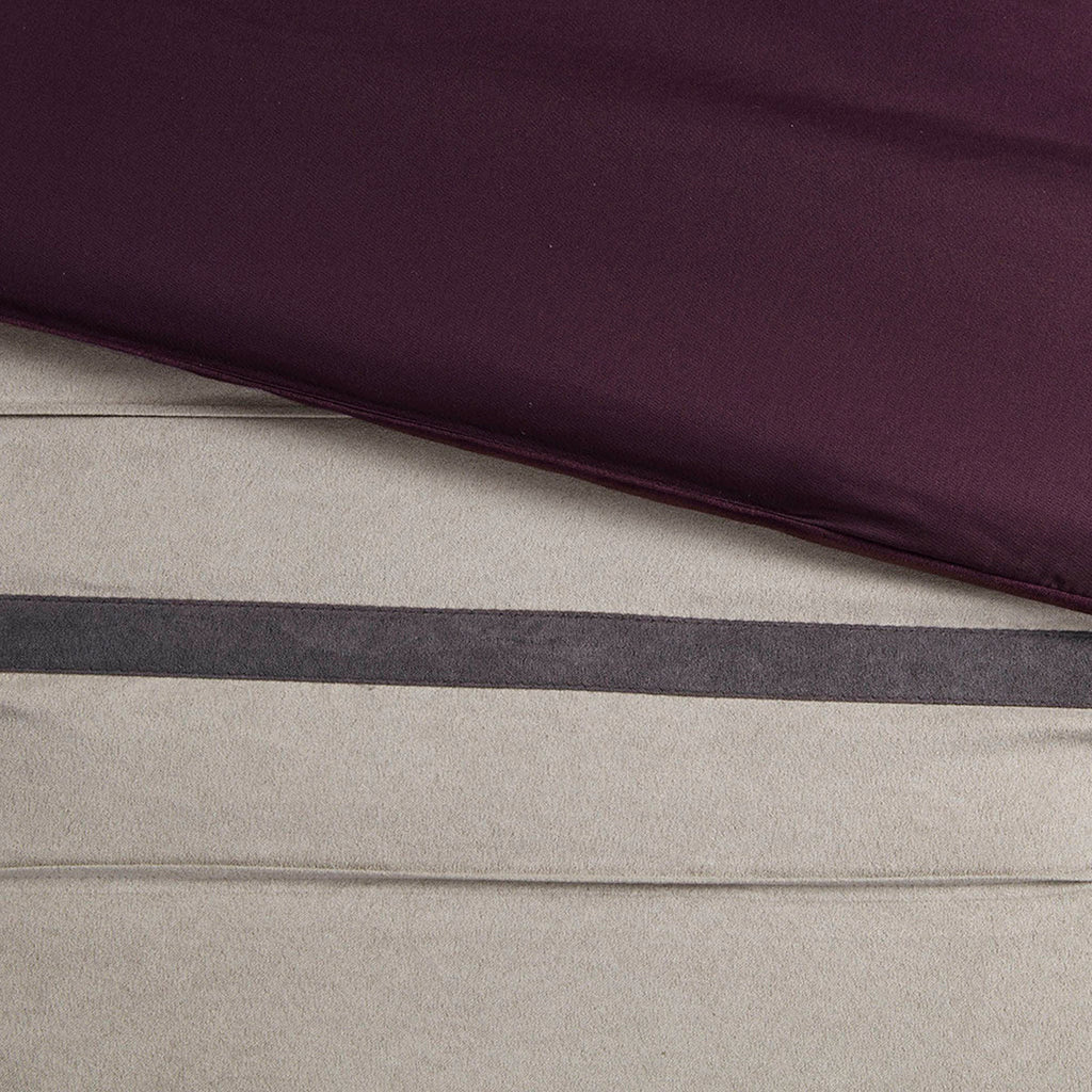 7 PC Pieced Faux Suede Comforter Set Purple Queen