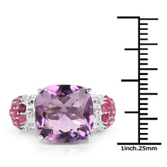 6.55 Carat Genuine Amethyst, Ruby and White Topaz .925 Sterling Silver Ring