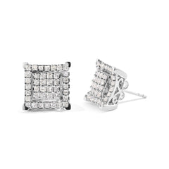 10K White Gold 1 1/4 Cttw Princess Diamond Composite Double Square and Halo Stud Earrings (I-J Color, I1-I2 Clarity)