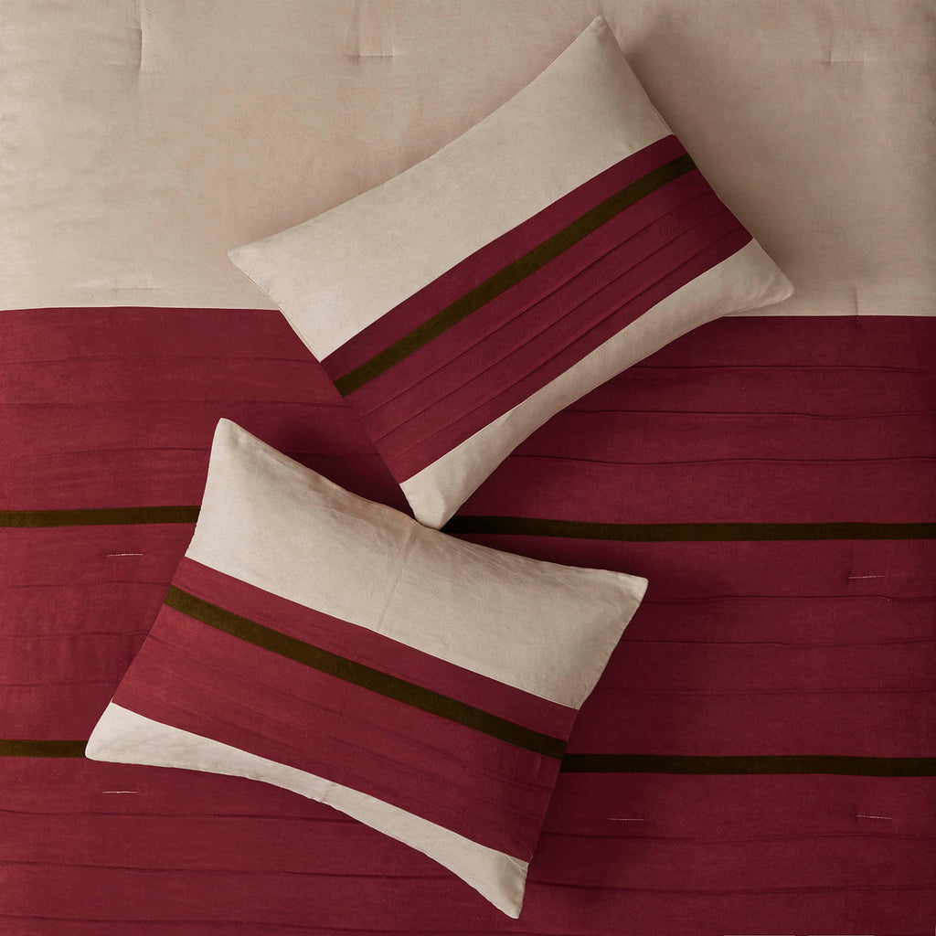 7 PC Pieced Faux Suede Comforter Set Red King