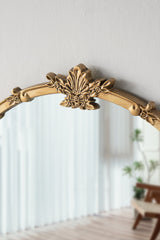 30x31" Round Wall Mirror with Gold Finish and Decorative Leaf Crest