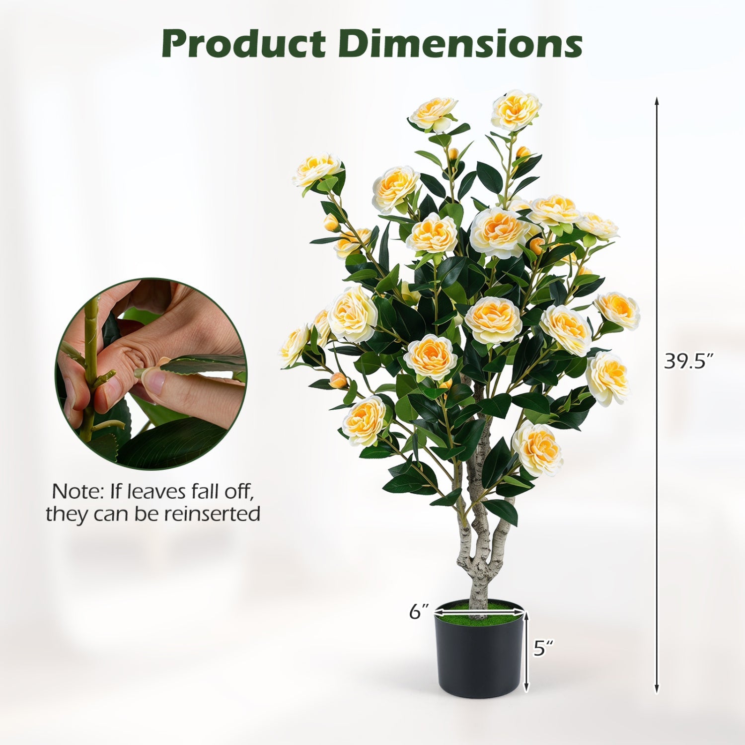 Artificial Camellia Tree 39.5" with Cement Pot