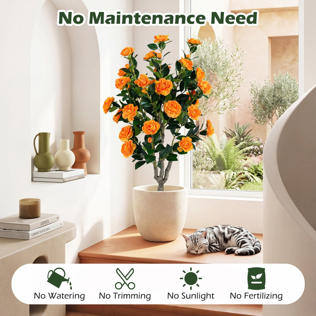Artificial Camellia Tree 39.5" with Cement Pot