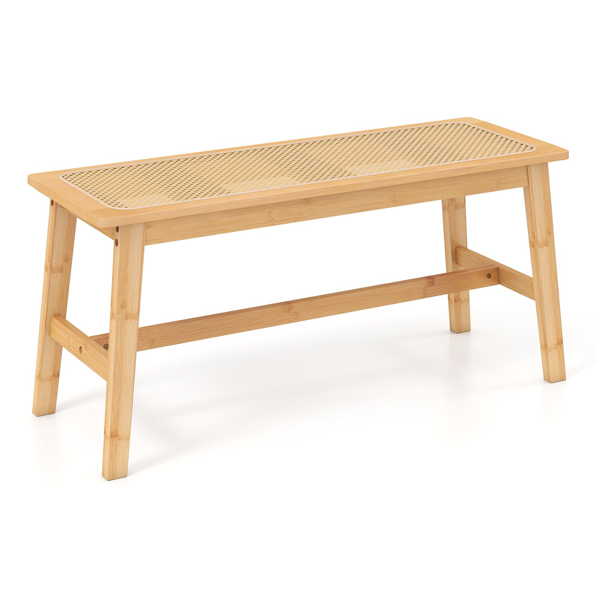 39.5 Inch Bamboo Dining Bench with Handwoven Rattan Seat for Indoor Outdoor-Natural