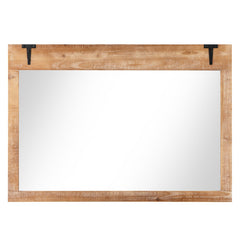 39 x 27.5 Inch Farmhouse Rustic Barn Door Wall Mirror with Wood Frame-Natural