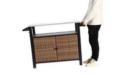Outdoor Kitchen Wicker Island Rolling Cart & Storage Cabinet Brown