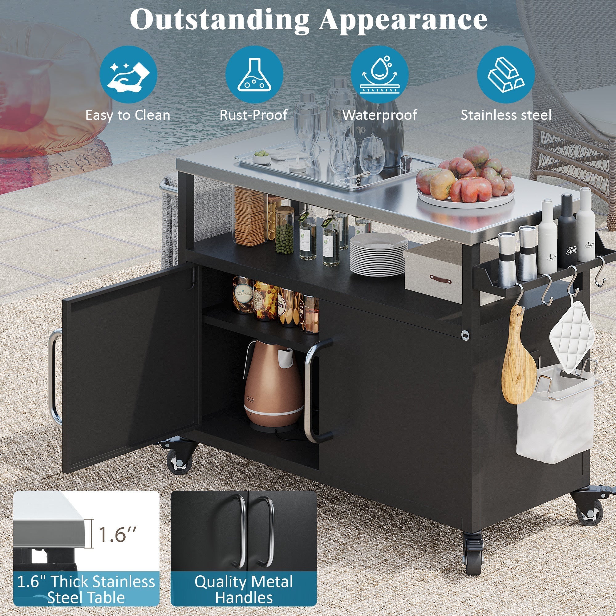 K&K 54.5' Outdoor Kitchen Island with Stainless Steel Tabletop and Storage