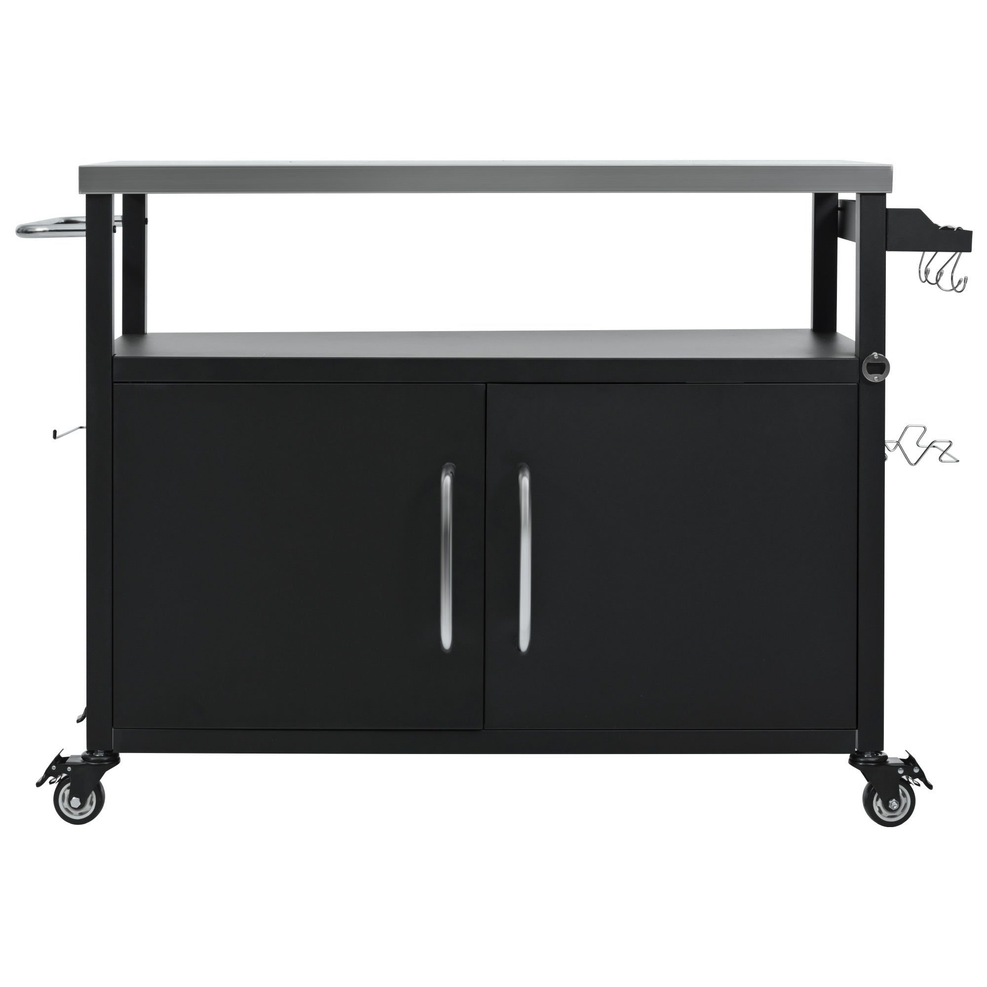 K&K 54.5' Outdoor Kitchen Island with Stainless Steel Tabletop and Storage