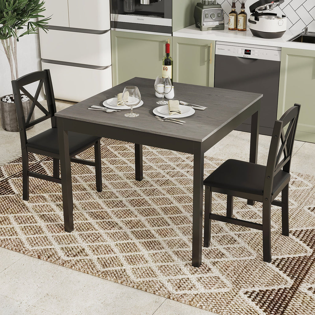 3-Piece Dining Table Set Wooden Square Kitchen Table for 2 People-Gray