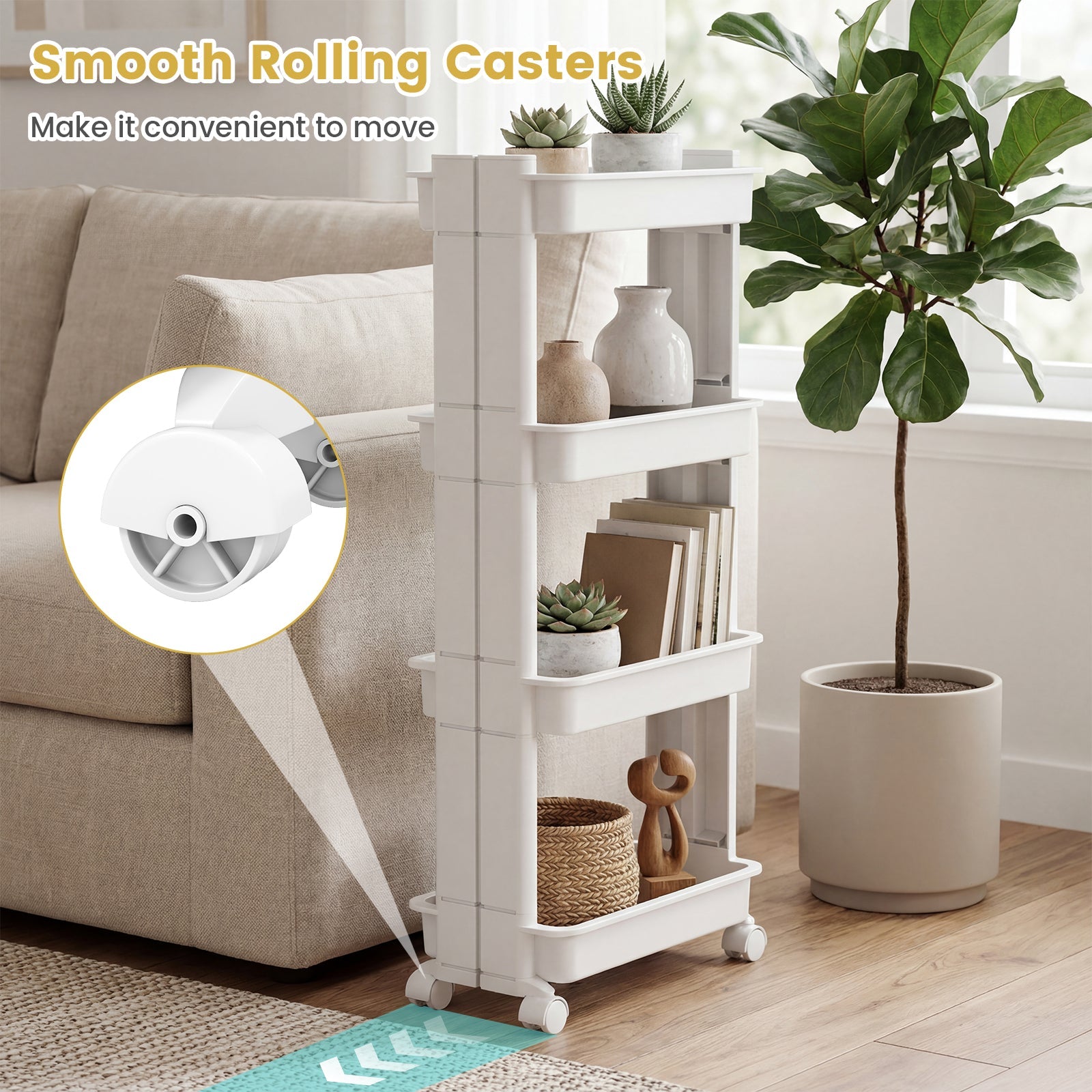 Rolling Utility Cart with Detachable Trays - 3/4 Tier