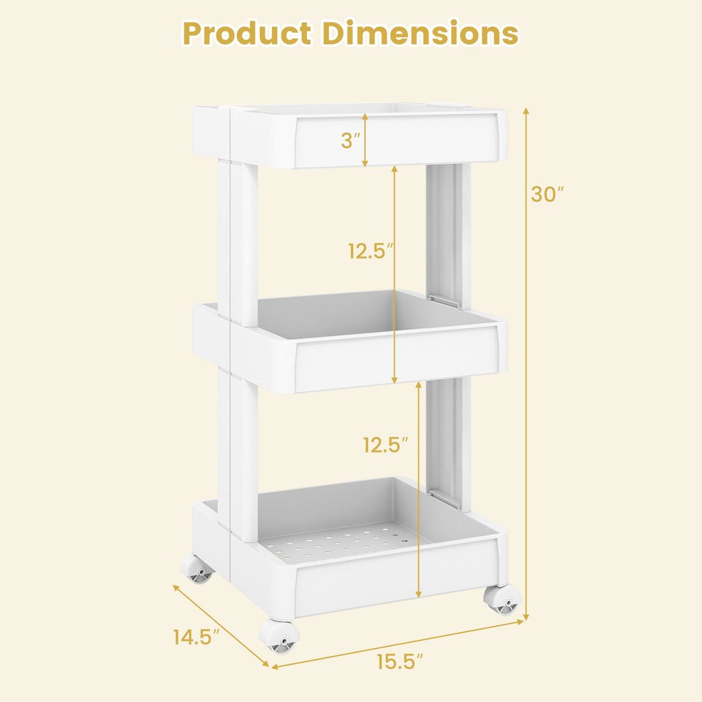 Rolling Utility Cart with Detachable Trays - 3/4 Tier