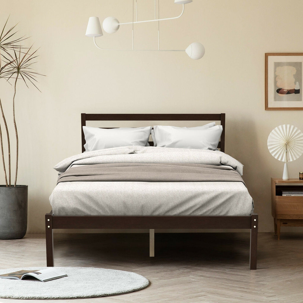Full Size Bed frame Foundation with Solid Wooden Slat Suppor
