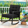 Patio Rattan Rocker Outdoor Glider Rocking Chair Cushion Lawn-Black
