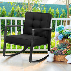 Patio Rattan Rocker Outdoor Glider Rocking Chair Cushion Lawn-Black
