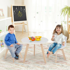 Modern Kids Activity Play Table and 2 Chairs Set with Beech Leg Cushion-White