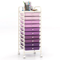 10 Drawer Rolling Storage Cart Organizer with 4 Universal Casters-Purple