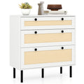 3-Drawer Rattan Nightstand Boho Chest of Drawers for Bedroom