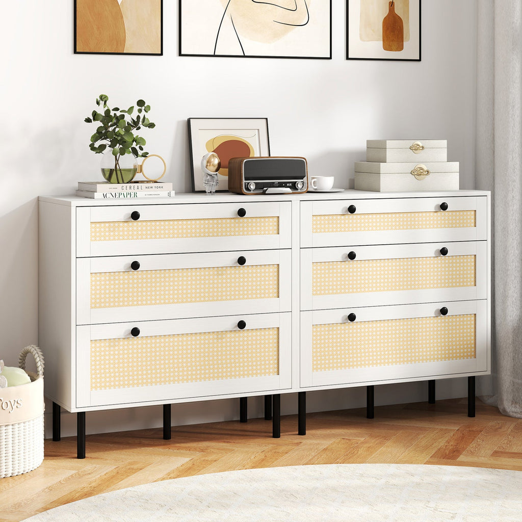 3-Drawer Rattan Nightstand Boho Chest of Drawers for Bedroom