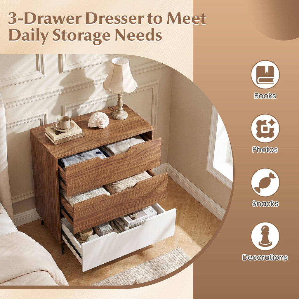 3-Drawer Wooden Dresser with Metal Legs - Rustic Farmhouse