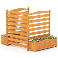3-Panel Wood Air Conditioner Fence with Planter Box Freestanding Privacy Screen-Yellow
