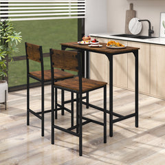 3 Piece Bar Table Set with Backrest and Footrest for Small Space