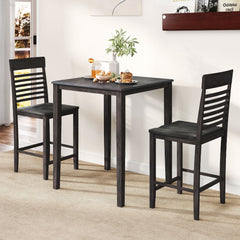 3-Piece Counter-Height Dining Table Set for 2 with Rubber Wood Frame and Footrest