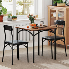 3-Piece Dining Table Set Square Kitchen Table and 2 Chairs for Dining Room-Rustic Brown