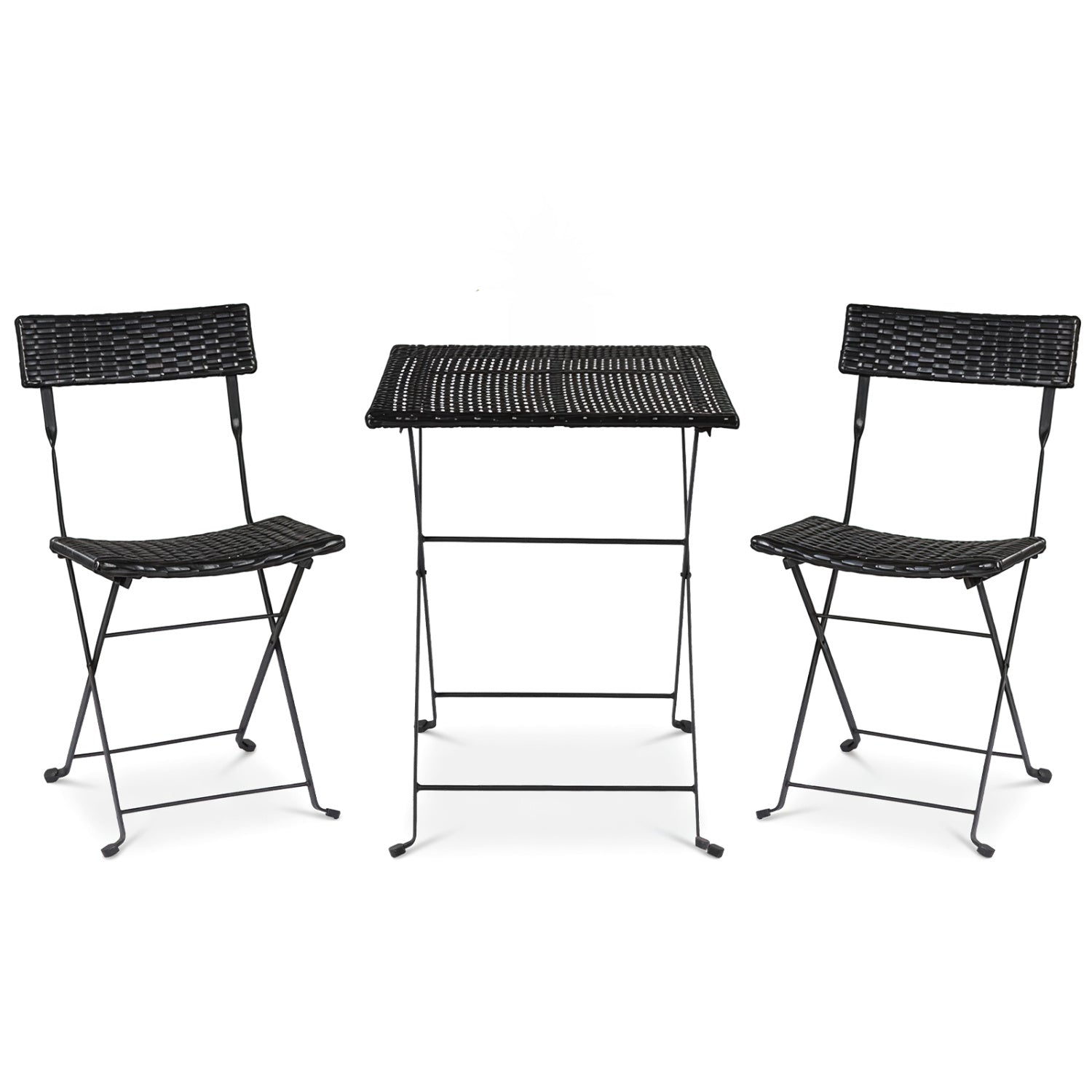 3-Piece Folding Bistro Set with PE Wicker and Metal Frame