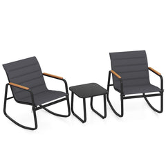 3 Piece Outdoor Rocking Bistro Set Porch Rocker Chairs-Gray
